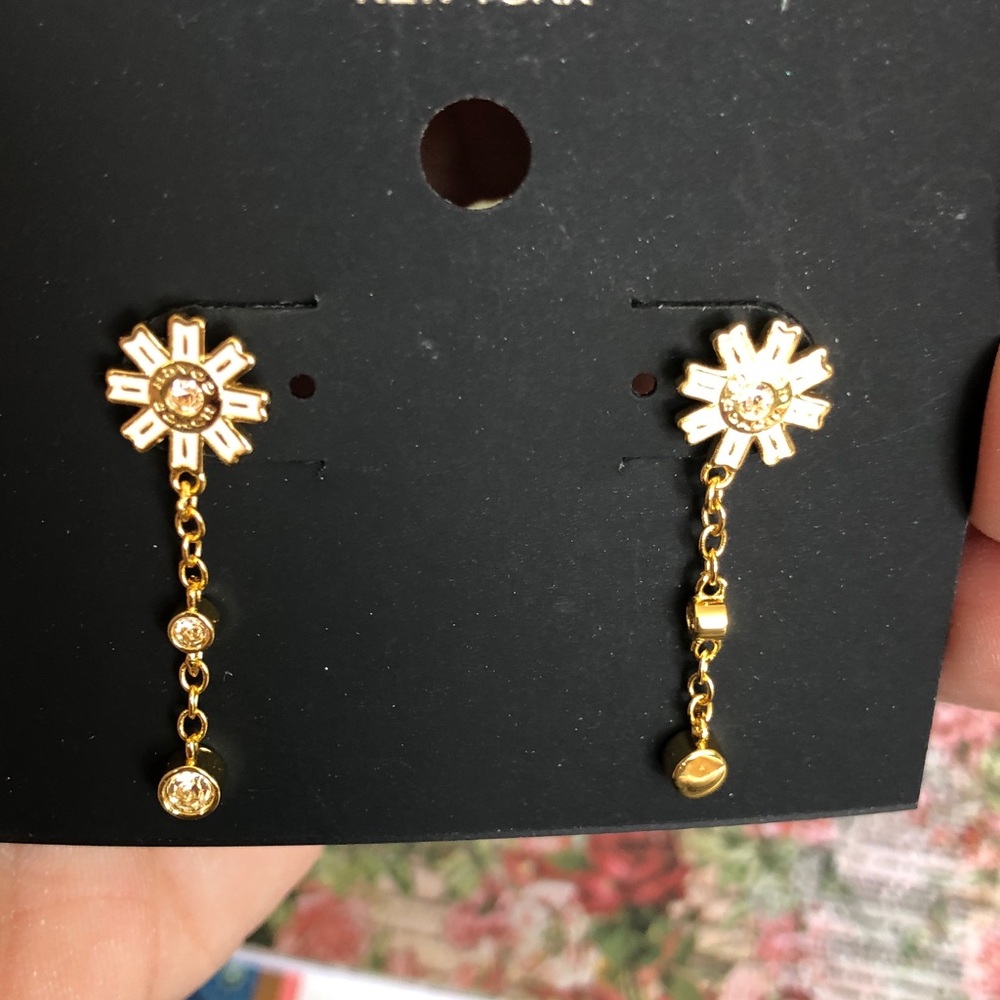 Authentic New with tag COACH Gold Sunburst Drop Earrings with Crystal - Picture 3 of 11